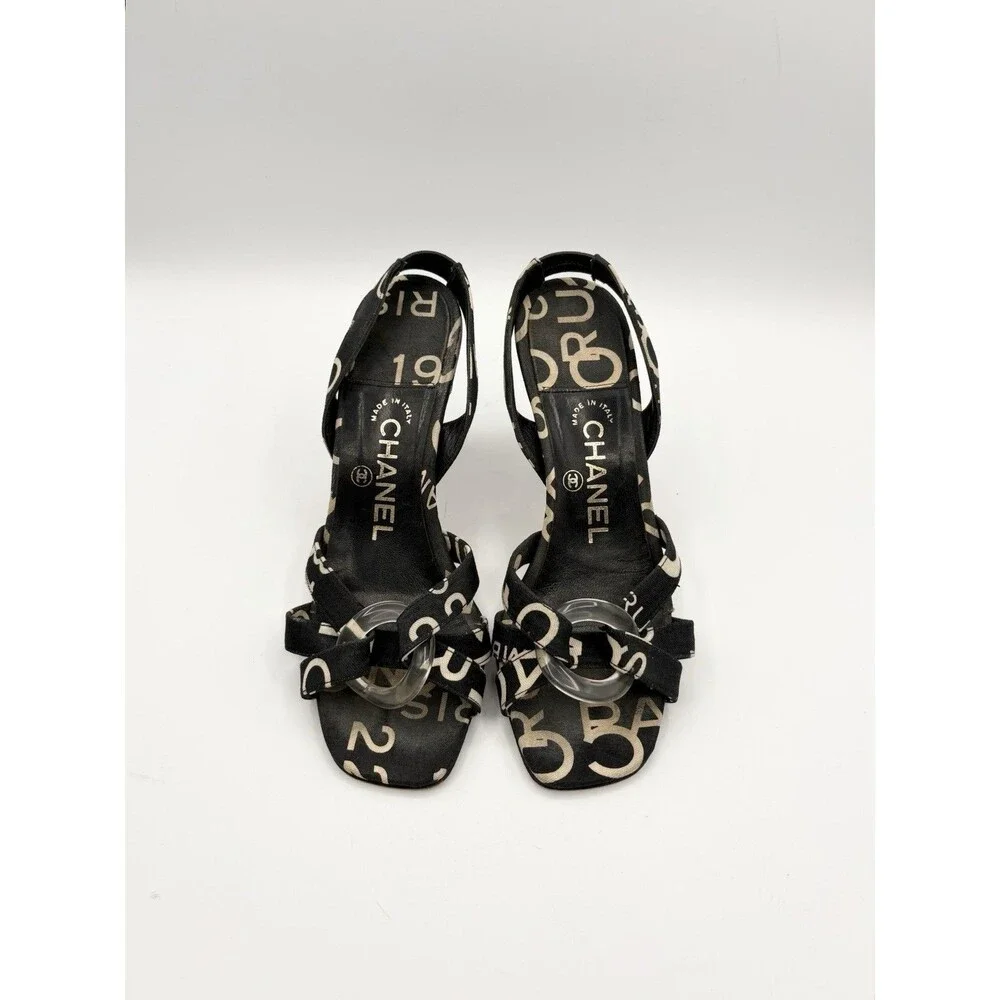 Chanel Black & White Rue Cambon Canvas Slingback Mules Vintage Y2K Size EU 36